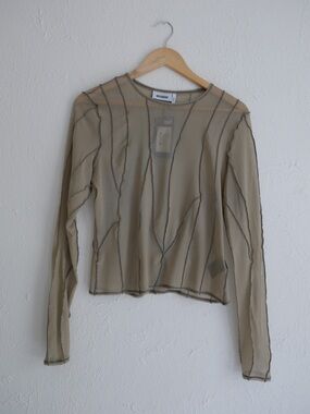 Weekday Olive Sheer Mesh Long-Sleeve Top